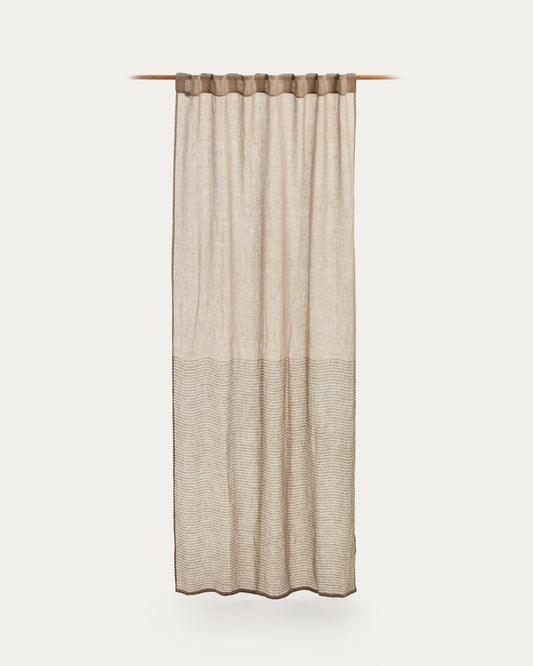 Melba 100% linen curtain with grey, natural stripes 140 x 270 cm