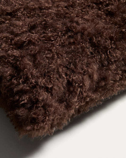 Seruva chocolate brown curl-effect faux fur cushion cover 40 x 60 cm