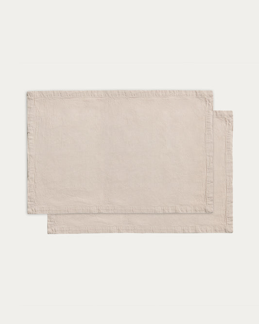 Lerava set of 2 placemats in washed stone grey cotton 35 x 50cm