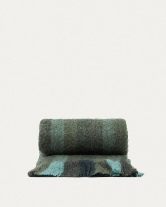 Vilo blanket in a green, striped wool blend, 130 x 170 cm