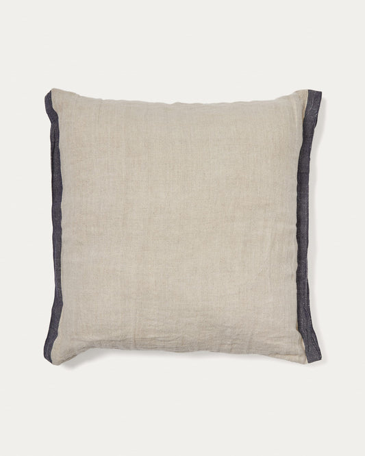 Suerta beige and blue cushion cover, 100% linen, 50 x 50 cm