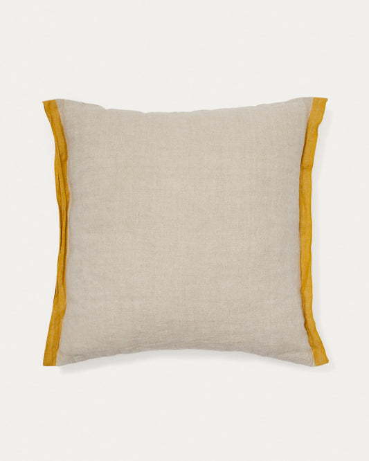 Suerta beige and mustard cushion cover, 100% linen, 50 x 50 cm