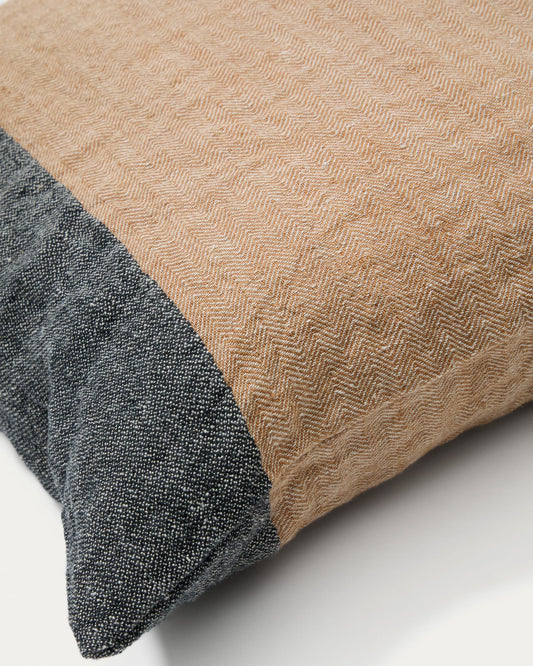 Eiko 100% terracotta linen cushion cover with vertical grey stripes, 50 x 50 cm