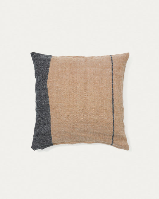 Eiko 100% terracotta linen cushion cover with vertical grey stripes, 50 x 50 cm