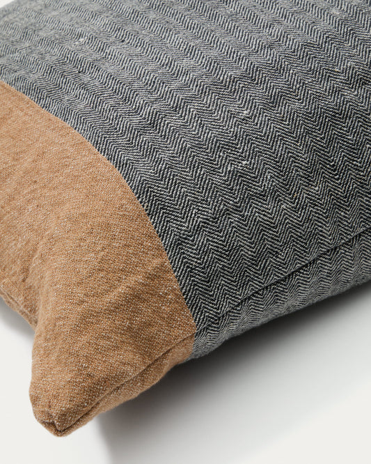 Eiko 100% grey linen cushion cover with vertical terracotta stripes, 50 x 50 cm