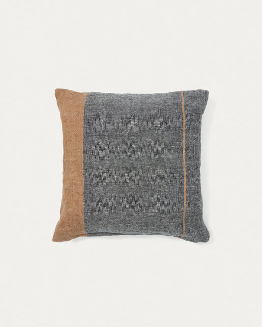 Eiko 100% grey linen cushion cover with vertical terracotta stripes, 50 x 50 cm