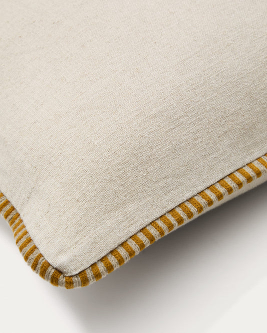 Ardit beige linen and cotton cushion cover mustard-coloured embroidered stripe 45 x 45 cm