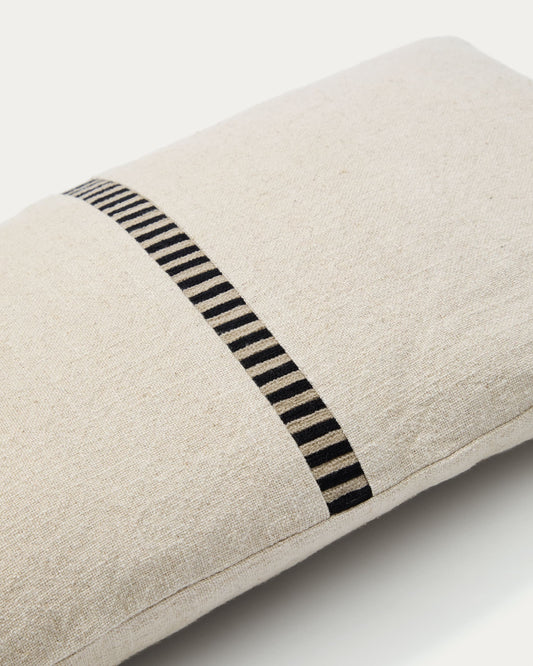 Ardit beige linen and cotton cushion cover contrasting black embroidered stripe 30 x 50 cm