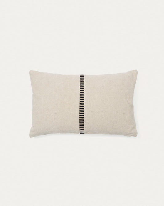 Ardit beige linen and cotton cushion cover contrasting black embroidered stripe 30 x 50 cm