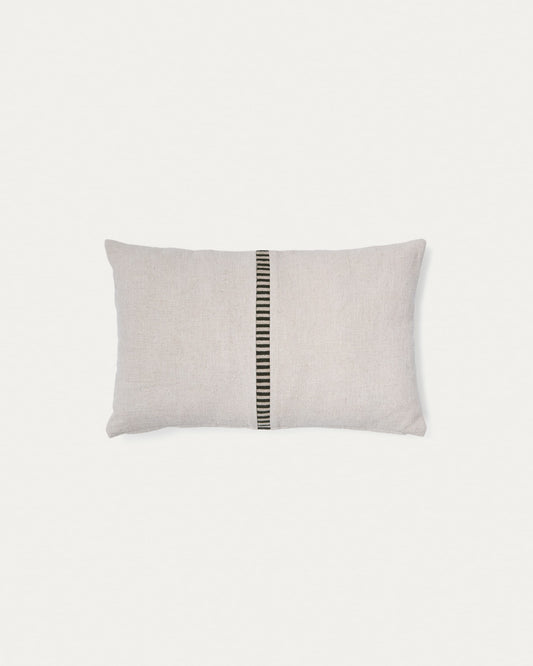 Ardit beige linen and cotton cushion cover contrasting green embroidered stripe 30 x 50 cm