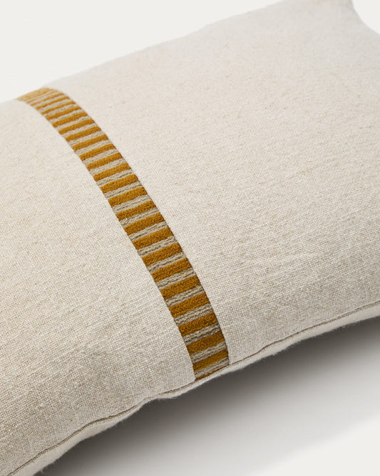 Ardit beige linen and cotton cushion cover mustard-coloured embroidered stripe 30x50cm