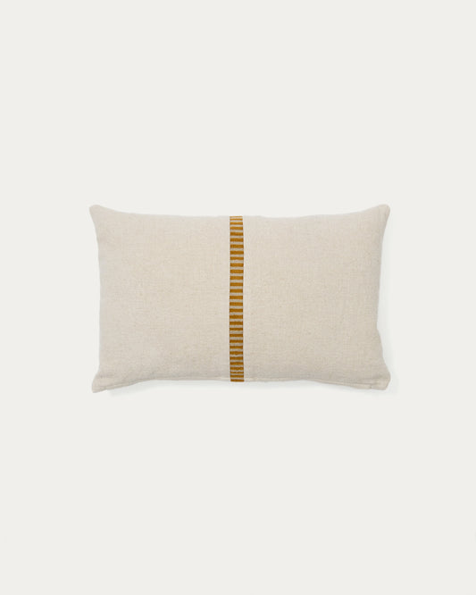 Ardit beige linen and cotton cushion cover mustard-coloured embroidered stripe 30x50cm