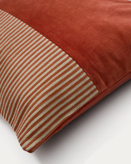 Samit 100% cotton velvet cushion cover with contrasting red stripes, 45 x 45 cm