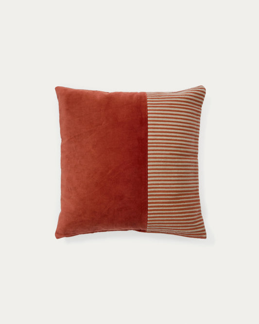 Samit 100% cotton velvet cushion cover with contrasting red stripes, 45 x 45 cm