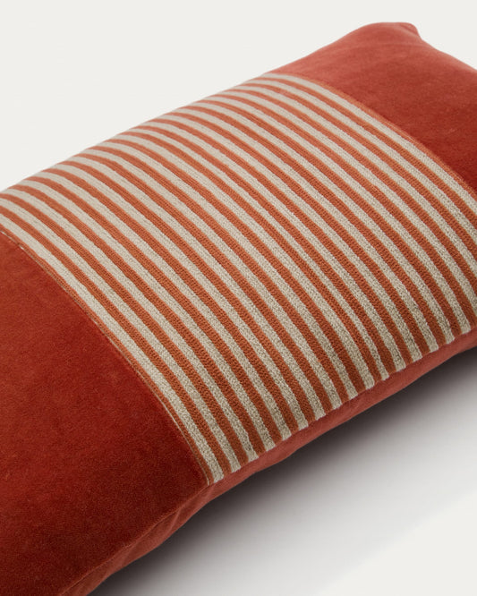 Samit 100% cotton velvet cushion cover with contrasting red stripes, 30 x 50 cm