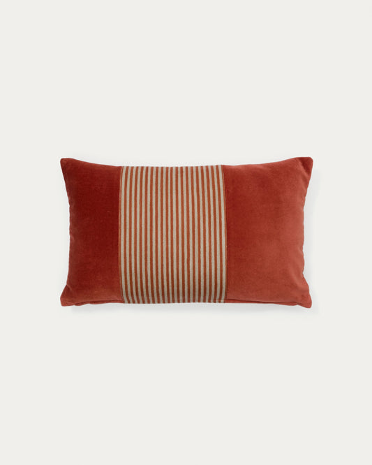 Samit 100% cotton velvet cushion cover with contrasting red stripes, 30 x 50 cm