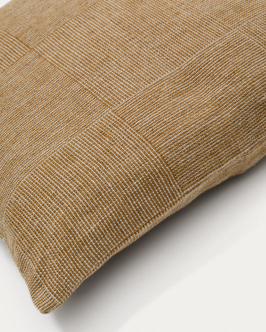 Benisa mustard and white checked cushion cover, 100% linen, 50 x 50 cm