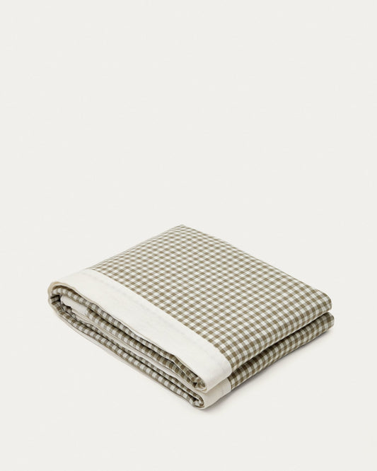 Madremanya table cloth, 100% linen with green checkers and white edge, 170 x 250 cm