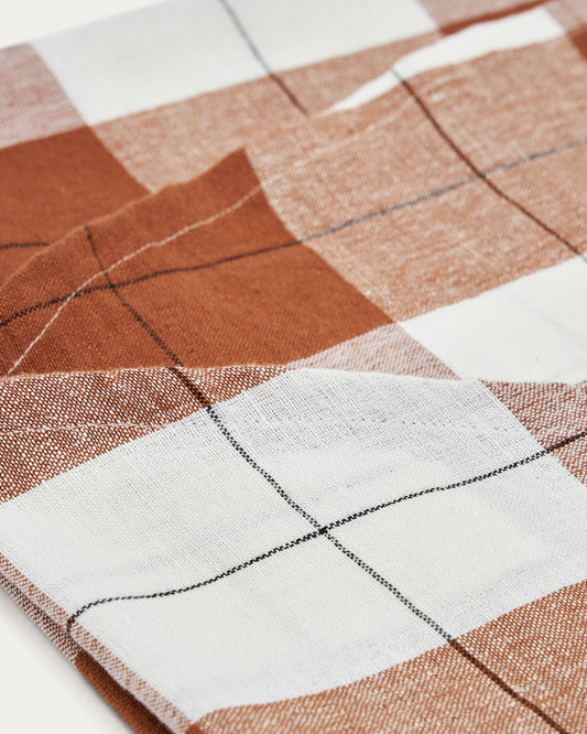 Matie cotton and linen round tablecloth in brown check Ø 150 cm