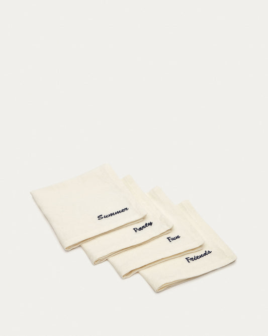 Vallcanera set of 4 serviettes in cotton and linen with blue embroidery, 40 x 40 cm