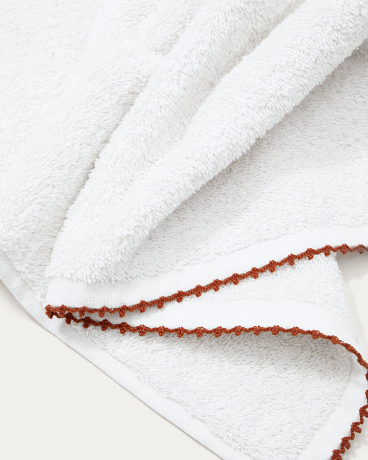 Sinami guest towel in 100% white cotton with contrasting terracotta detail 30 x 50 cm