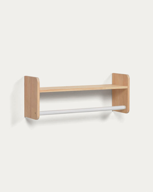 Florentina shelf with hangers in solid natural pine and white MDF 52.5 cm