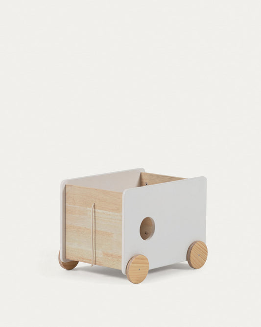 Bianina trolley with storage in solid natural pine and white MDF