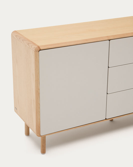 Anielle solid ash & ash veneer sideboard with 1 door and 3 drawers, 150 x 78 cm