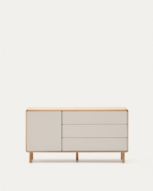 Anielle solid ash & ash veneer sideboard with 1 door and 3 drawers, 150 x 78 cm