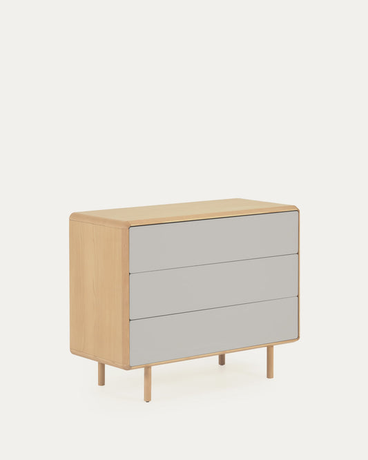 Anielle solid and ash veneer chest of three drawers 99 x 78.5 cm