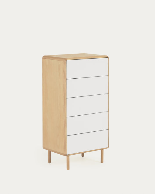 Anielle solid and ash veneer chest of five drawers 60 x 117 cm