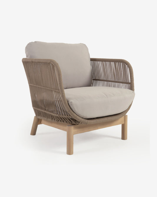 Catalina armchair made with beige rope and FSC solid acacia wood