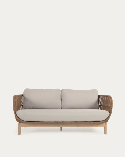 Catalina 3 seater sofa made with beige cord and solid acacia wood, 170 cm FSC 100%