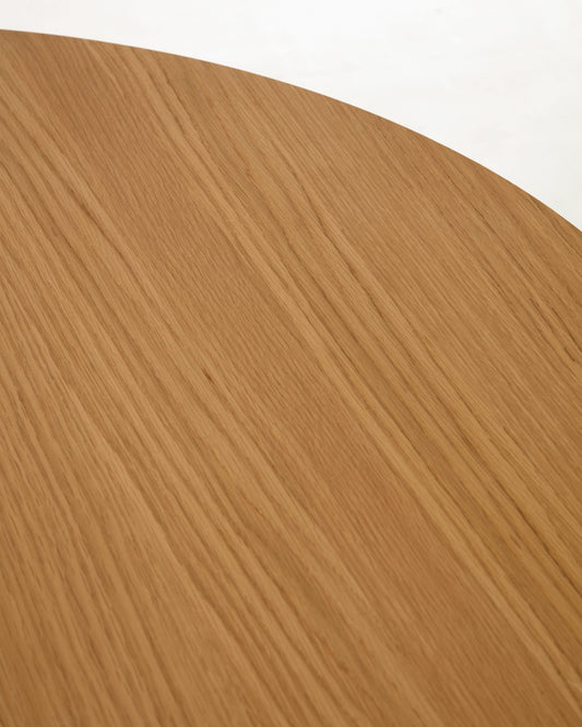 Oqui extendable oval table with an oak veneer and solid wood legs, Ø 120 (200) x 90 cm