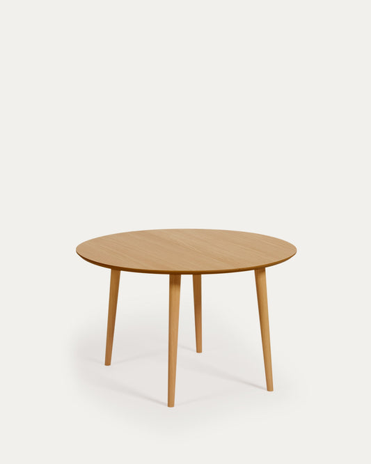 Oqui extendable oval table with an oak veneer and solid wood legs, Ø 120 (200) x 120 cm