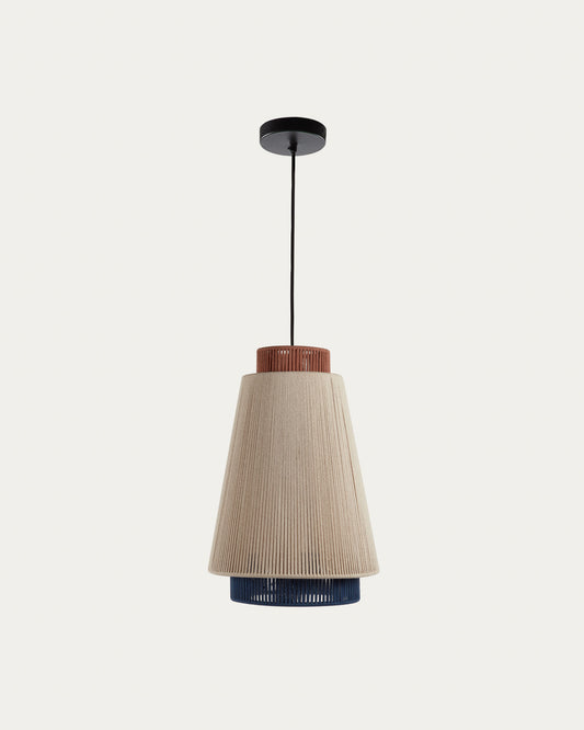 Yuvia cotton ceiling lamp with a beige, blue, and terracotta finish