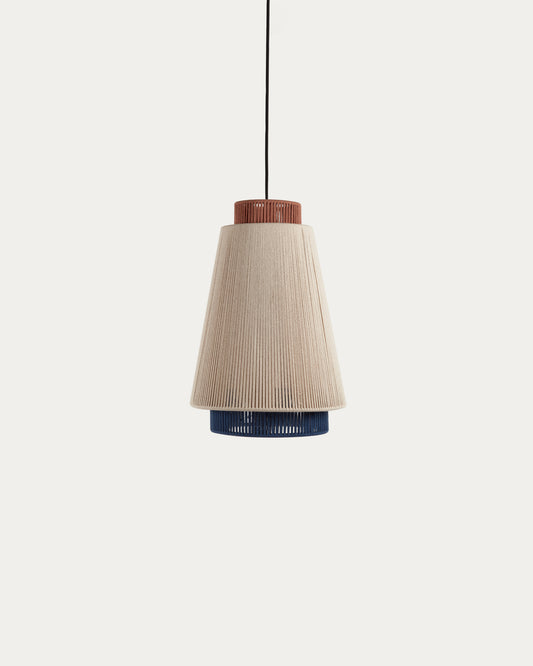 Yuvia cotton ceiling lamp with a beige, blue, and terracotta finish