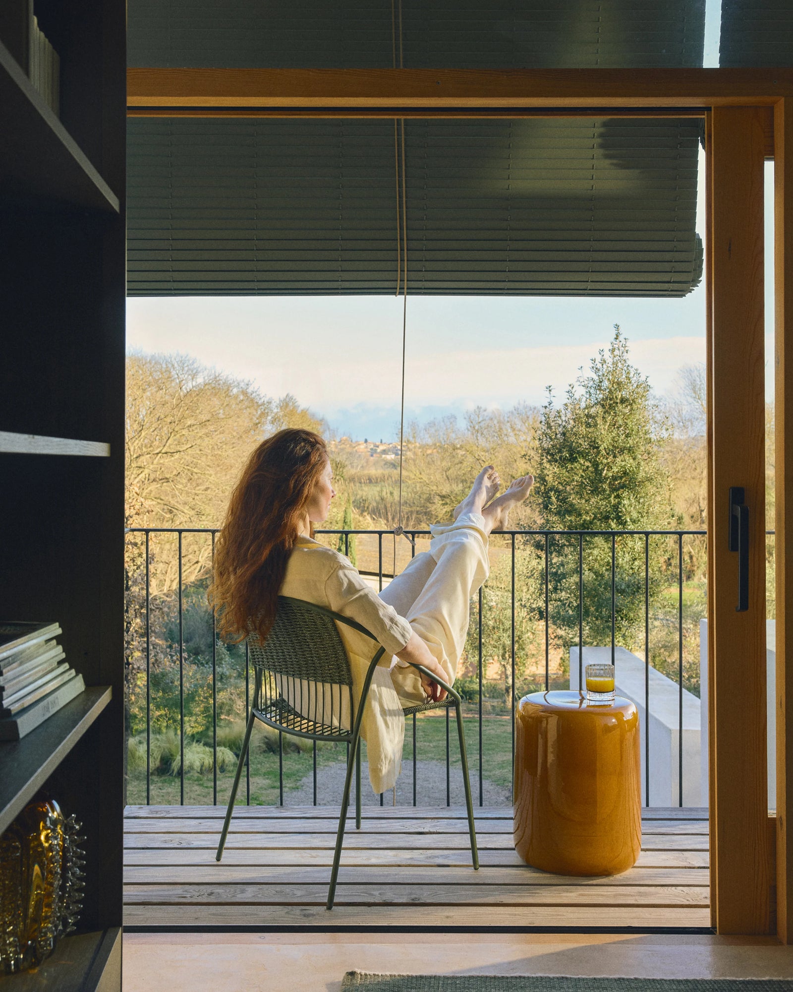 Atrani stackable armchair in galvanized steel and green rope